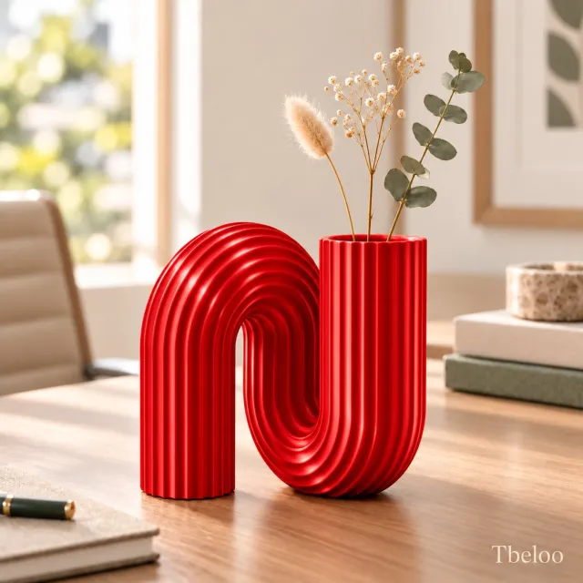 Tbeloo Boogvaas - Modern Woonaccessoire voor Droogbloemen - Candy Red - PLA - 3D-geprint