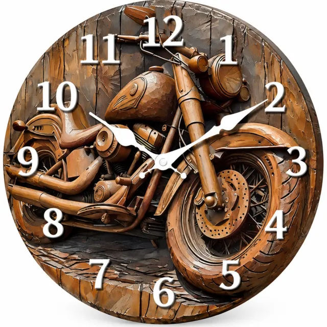 SWGOTA Ronde wandklok 12 inch (29,7 cm) met retro-motorfietsprint - Stil quartz-uurwerk en witte cijfers Bruin