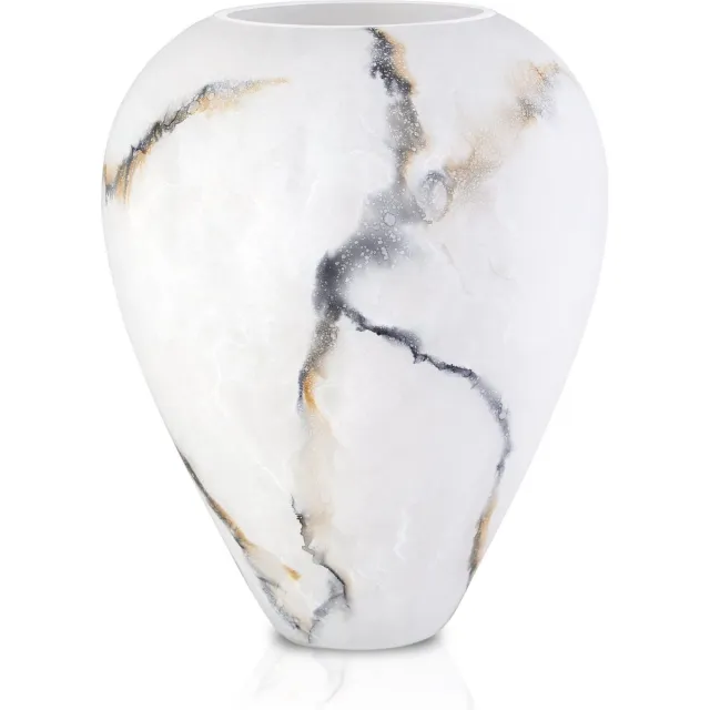 Terroso Vaas Ice, Mat Glas Marmer, Elegante, Hoogte 33 cm Wit, Goud, Zwart