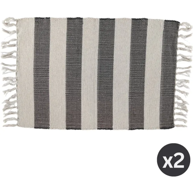 Tiseco Gestreept tapijt IVAR met franjes - SET/2 – 50x80 cm, zwart BLACK