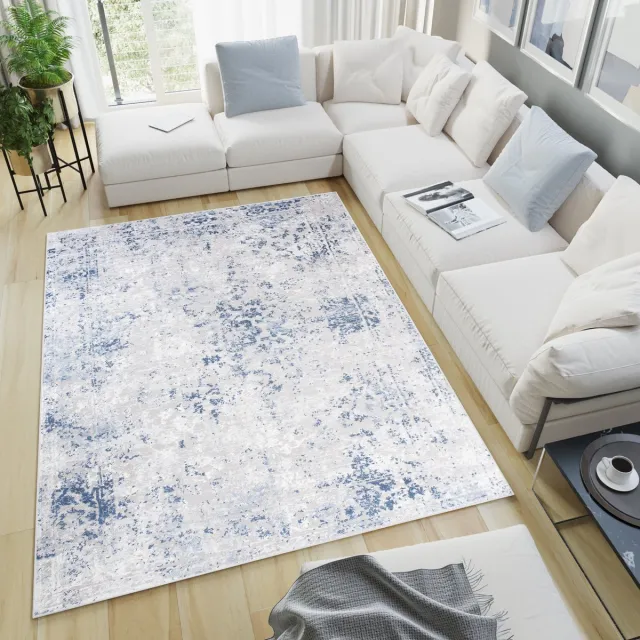 Tapiso Sky Vloerkleed Blauw Lichtgrijs Woonkamer Tapijt Maat - 80x150 Blauw Grijs3