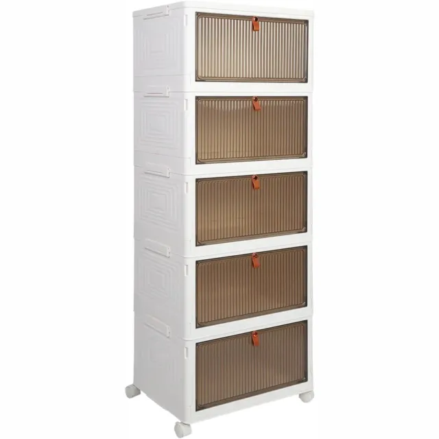 Happiq Opvouwbare opbergdoos met wielen - Voor schoenen - 5 lagen - Multifunctioneel en stapelbaar Wit