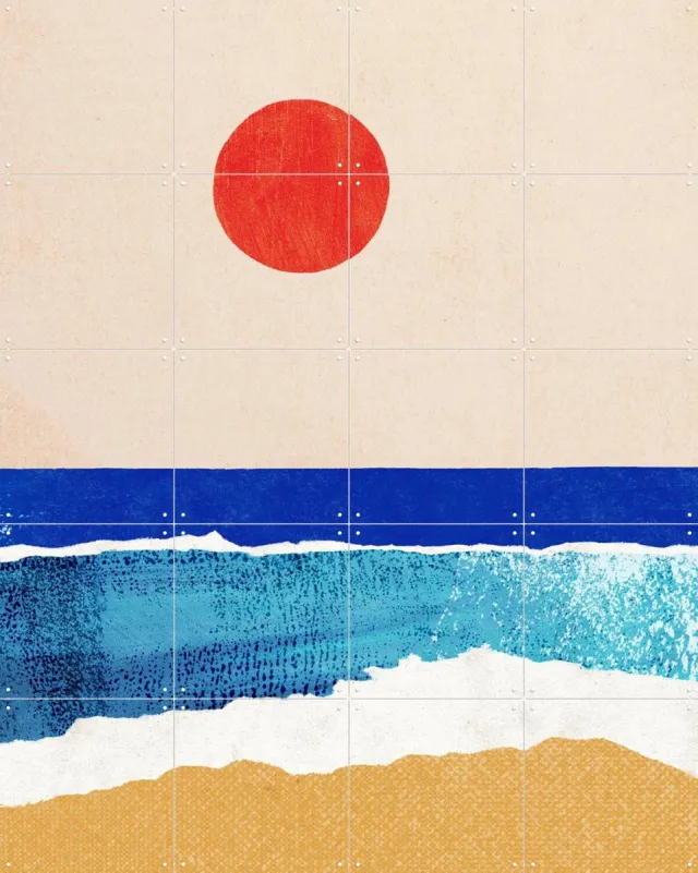 IXXI Ocean Sunrise, Henry Rivers - 80 x 100 cm - Grote wanddecoratie en posters - Minimalisme, Grafisch Ontwerp, Geometrische Kunst, Abstract Rood