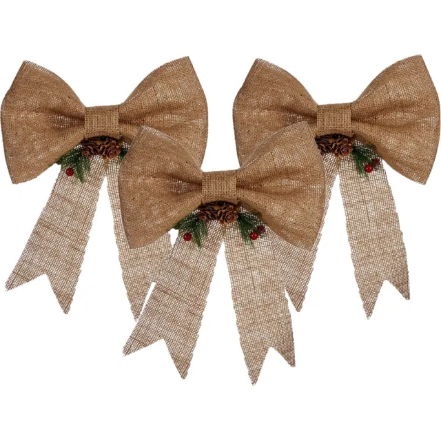 Arte r Kerstornament - 3x stuks - strik - jute - beige - kunststof - 25x26 cm - kerstboomversiering