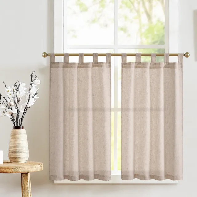 Unyqoos Charmante Semi-Transparante Keukengordijnen voor Landhuisstijl en Cottagecore - Set van 2, 65 x 60 cm Bruin