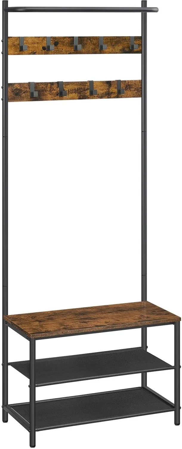 Tremeo Kapstok met Schoenenrek en Zitbank – 3-in-1 Halmeubel – 9 Haken – 2 Schoenenplanken – Vintage Bruin - 64×32×180 cm Kleur Materiaal Maak je keuze Speciaal voor kinderen Type kapstok