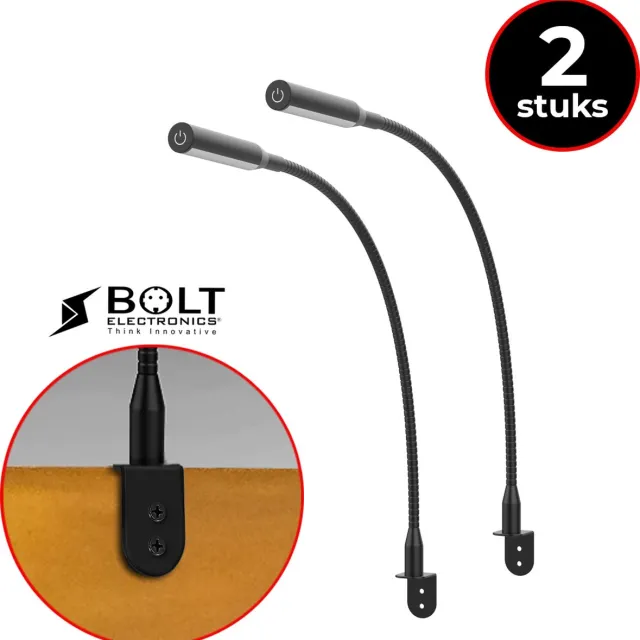 Bolt Electronics® 1011 2 stuks LED Bed Leeslampjes - Wandlamp met Dimfunctie – Hoofdbord Leeslamp – Bureaulamp - 2700K Warm Wit – Aluminium – Zwart