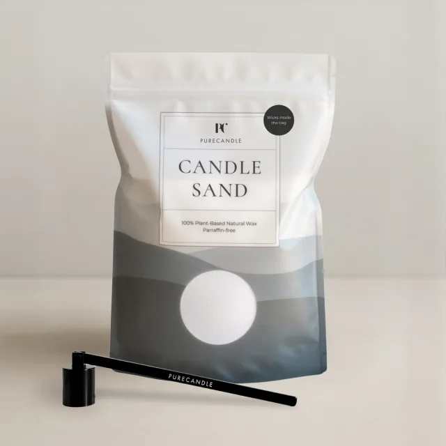 PureWorld PureCandle Kaarsenzand met Lonten en Kaarsendover – Kaarsenzand Wit 450g (740ml) - Kaarsendover Zwart Met fluwelen opbergzakje– RVS – 20 Lonten – Cadeauset kaarsenzand - Kaarsenset - Poederkaars - Kaarspoeder - Kaars parels