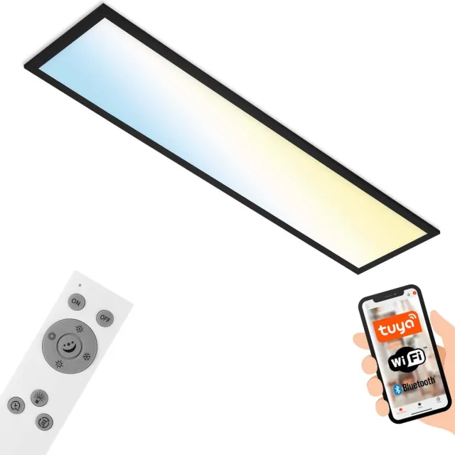 Briloner Piatto S - LED CCT Plafondlamp - slimme paneel dimbaar - warm wit licht & koel wit licht - plafonniere met afstandsbediening - 28 - 100cm - zwart Zwart (met WiFi & CCT)
