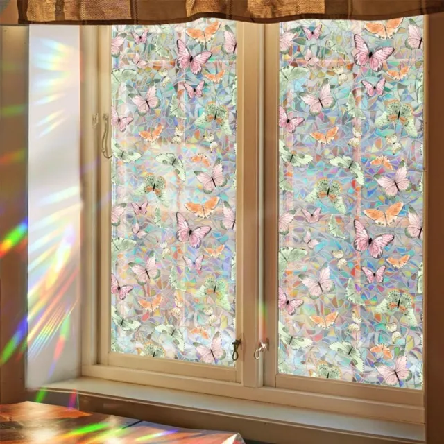 Cyslmuk Statische decoratieve raamfolie, roze vlinder raam privacyfolie, PVC glas-in-lood raamsticker, warmtewerende bekleding voor badkamer, woonkamer, keuken, Zelfklevende Statische Decoratieve Glasfolie, 43x100cm - Cyslmuk® 43x100 cm