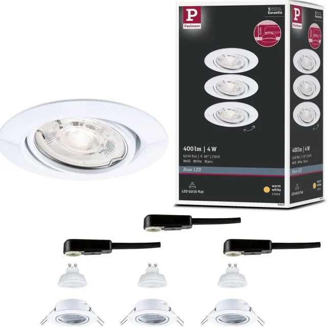 Paulmann LED-inbouwlamp Base GU10 Flat draaibaar 3x4W 3x400lm 230V 2700K Wit