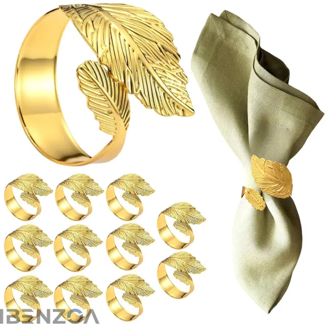 Ibenzoa Servetringen - Goud - Bladdesign - Metalen - Set van 12