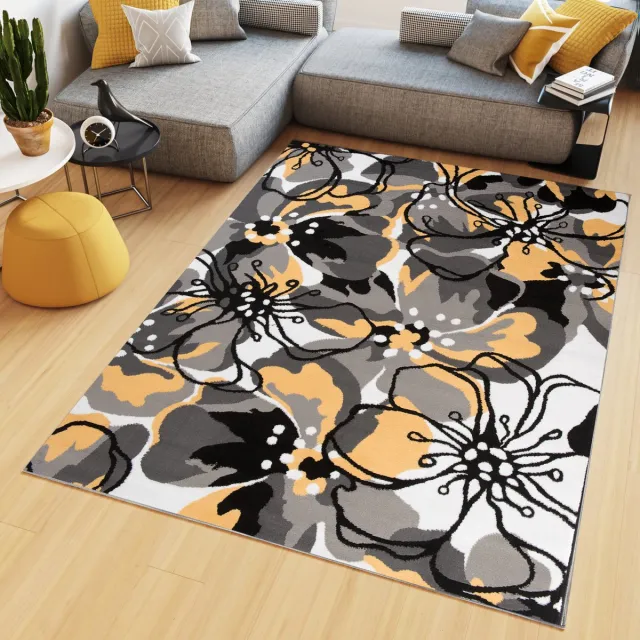 Tapiso Maya Vloerkleed Geel Woonkamer Kleed Modern Tapijt Maat- 200x200 Zwart Grijs Geel 3