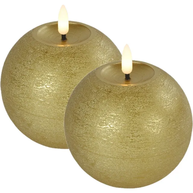 Countryfield LED kaarsen/bolkaarsen- 2x - goud - B10 x H11 cm - Lyon - warm wit Goudkleurig