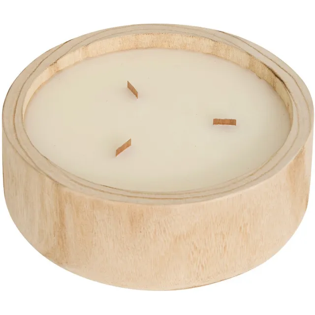 Atmosphera Wonj Geurkaars in paulowniahout - Ø27xH10cm - 1100g - Brandtijd 28u Beige