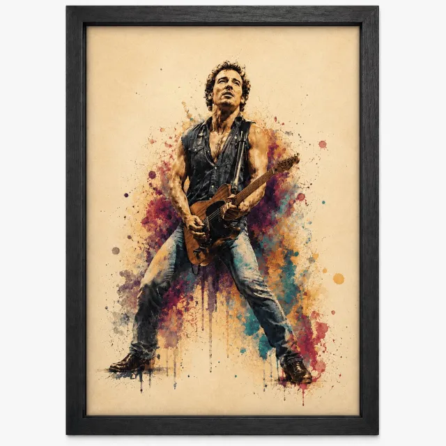 Joshimo Bruce Springsteen Poster | Watercolor Art Print | The Boss Muziek Poster | Inclusief Zwarte A3 Lijst