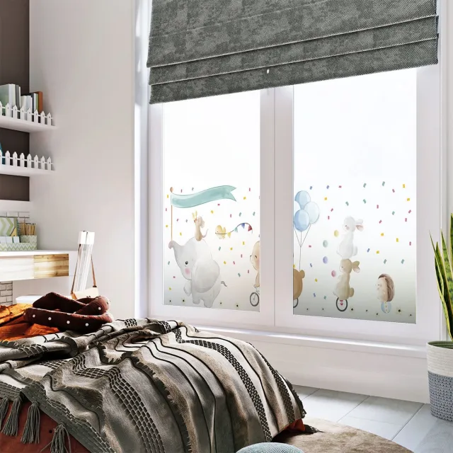 Ambiance Sticker Privacy raamfolie - Olifant en vrienden op een wandeling - Stickers voor ramen en douchedeuren - 40x100cm