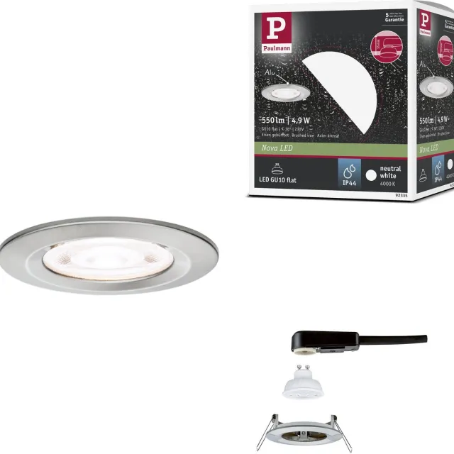 Paulmann LED-inbouwlamp Nova GU10 Flat stijf IP44 4,9W 550lm 230V 4000K Staal geborsteld