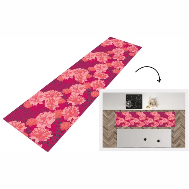 KitchenYeah Keukenloper - Loper keuken - Luipaard - Dierenprint - Pioenroos - Patroon - 240x60 cm - Keukenloper vinyl Multicolor