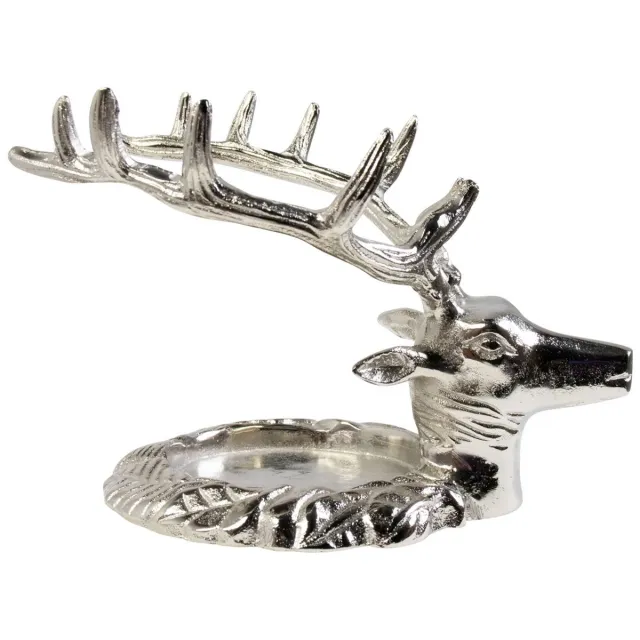 Mars & More Kandelaar hert - aluminium zilver - 17 x 20 x 15 cm