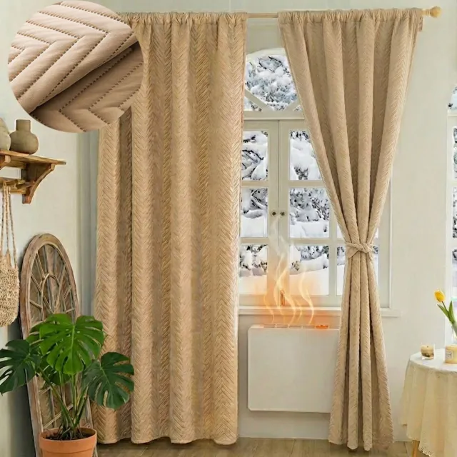MUPOO isolerende thermische gordijnen verduisterend - 350gsm Zwaar Gequilt Pluche -Tochtwerend gordijnen tegen kou Voor woonkamer en slaapkamer- beige-140x260cm -2 stuks