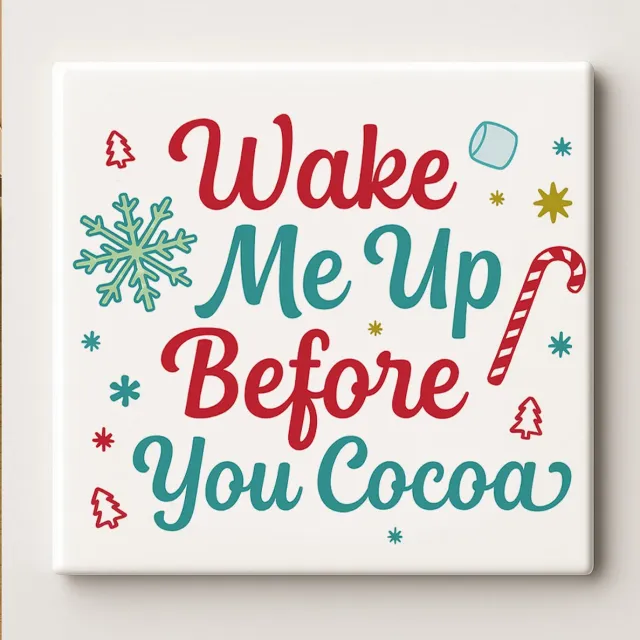 Nevolis Wake Me Up Before You Cocoa Decoratieve Tegel 15x15 cm – Grappige Winter Koffie Quote – Gezellige Keuken- & Kerst Wanddecoratie Multi Color