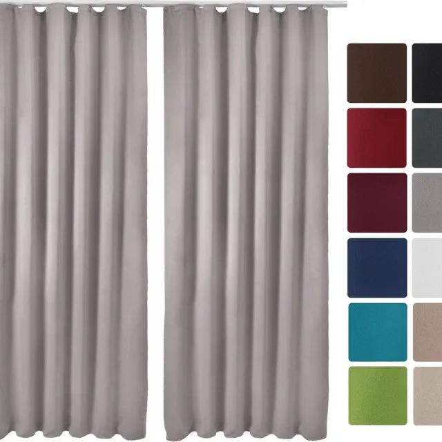 Beautissu Amelie BK Set van 2 Verduisterende Gordijnen met Plooiband Kant en Klaar 140x245cm Grijs