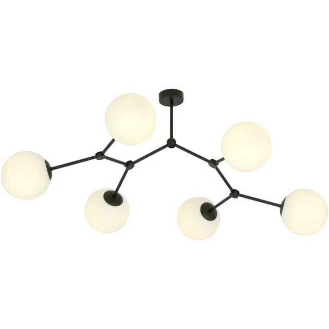 Emibig Viborg mooie takvormige hanglamp met 6 witte opaal bollen E14 - Creëer een sfeervolle ambiance in uw interieur Zwartachtig