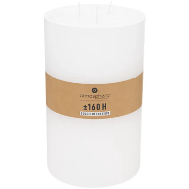 Atmosphera Cilinderkaars / stompkaars groot - wit - 3 lonten - 14 x 23 cm - 160 branduren - zuilkaars Creme