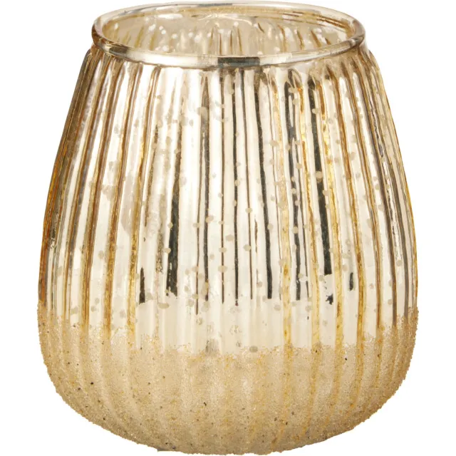 H&S Collection kaarshouder - goud - 11 x 11 cm - glas - theelichthouder/waxinelichthouder Goudkleurig