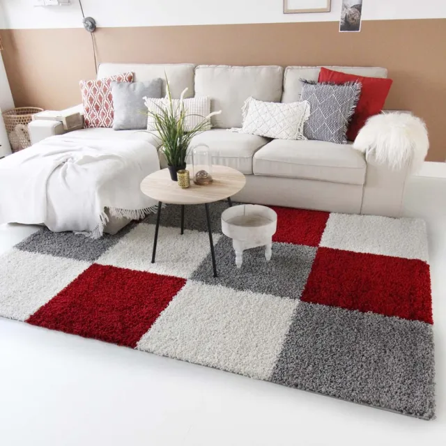 Tapeso Geblokt vloerkleed - Shaggy Trend rood 120x170