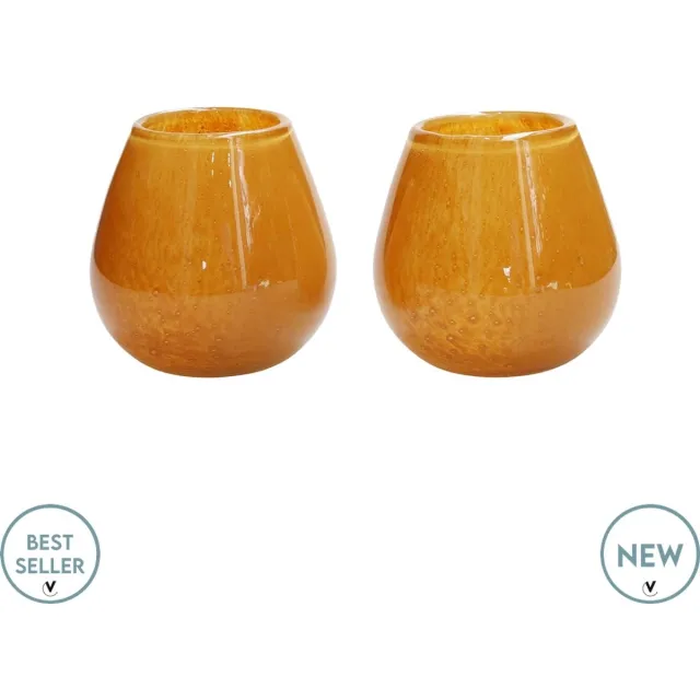 Vase The World Waxinelichthouder Tasman Elite - XSmall - Geel - Set van 2 - Ø12,5 x H11,5 cm