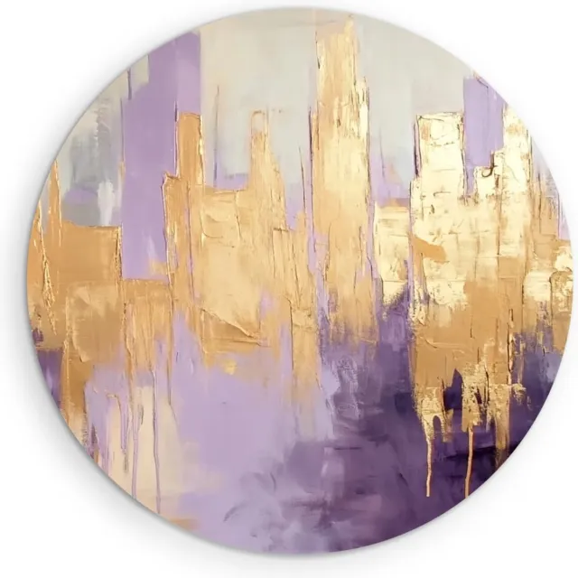Saammp Muurcirkel Hout - paars goude horizon - Abstract - Ø 40 - Wandcirkel - Wanddecoratie Cirkel - Muurdecoratie Woonkamer - Slaapkamer decoratie - Rond Schilderij