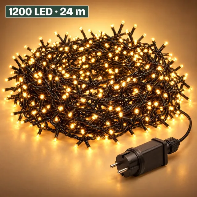 Levano Kerstverlichting Buiten 1200 LED 24 m Extra Warm Wit - Kerstboomverlichting met Timer en Geheugen - Lichtfuncties - Lichtsnoer voor Binnen en Buiten - Microcluster - Clusterverlichting Kerstboom - Lichtslinger - Kerstlampjes