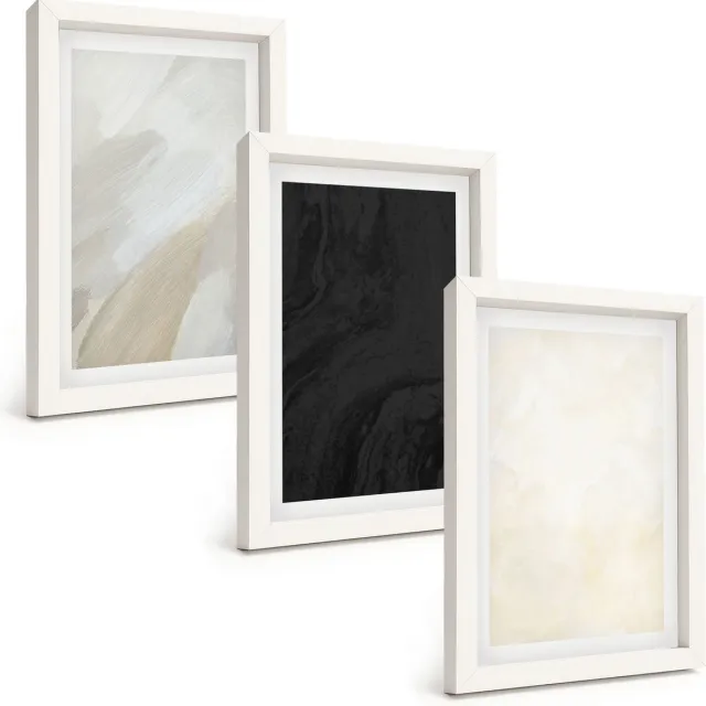 TULUP 3-Delige Schilderij Set - Structuren in verschillende tinten minimalisme - 20x30 - Wanddecoratie - Schilderijen Set - Kantoor - Woonkamer Decoratie Witte lijst