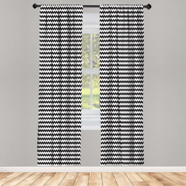 ABAKUHAUS Hoekgordijnen – Zigzag Zwart-Wit 2-panelen-set – 75x225 cm Wit Zwart