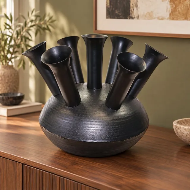 Hoppa! Vaas - Met zeven openingen- Zwart - 53 x 53 x 42 cm (B x D x H)