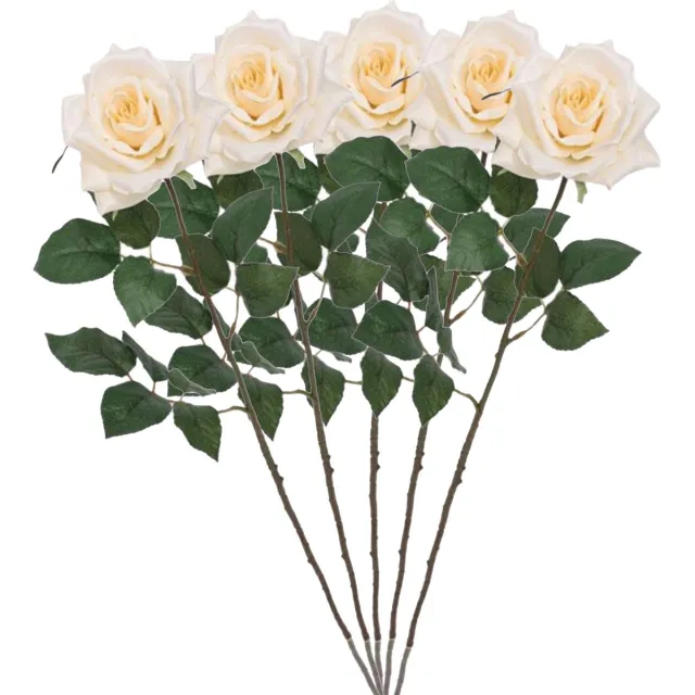 Mica Decorations Kunstbloem Roos Emily - 5x - 66 cm - creme - polyester - kunststof - kunstbloemen