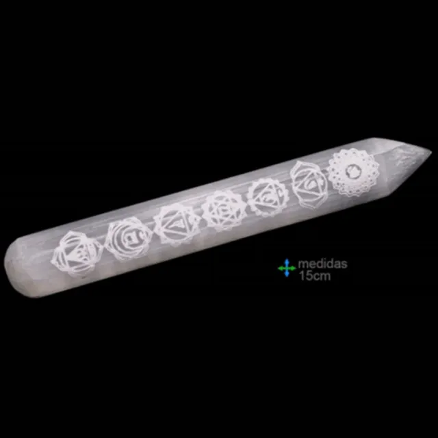 Green Tree Candle Seleniet Massager met 7 Chakra - Seleniet staaf 15cm. - Selenite Wand Multicolor