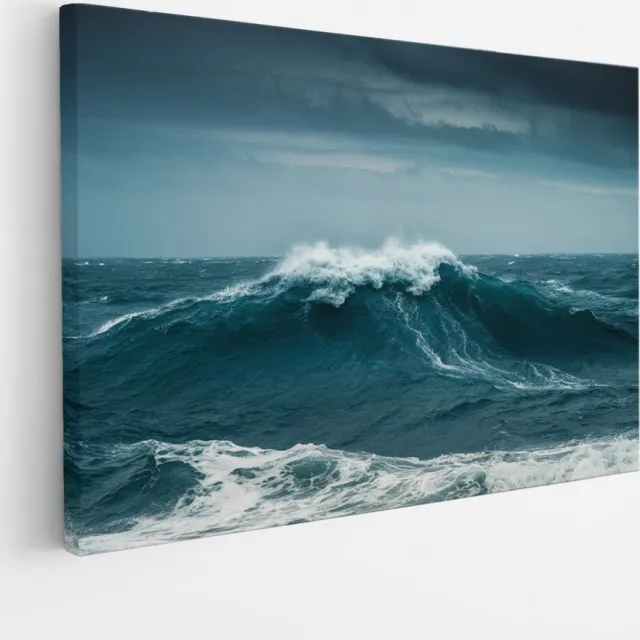 Saammp Canvas Schilderij - Ruige Zee - Landschap - Natuur - 90x60 - Foto op canvas - Wanddecoratie - Muurdecoratie Woonkamer - Slaapkamer decoratie - Canvas Print Multicolor