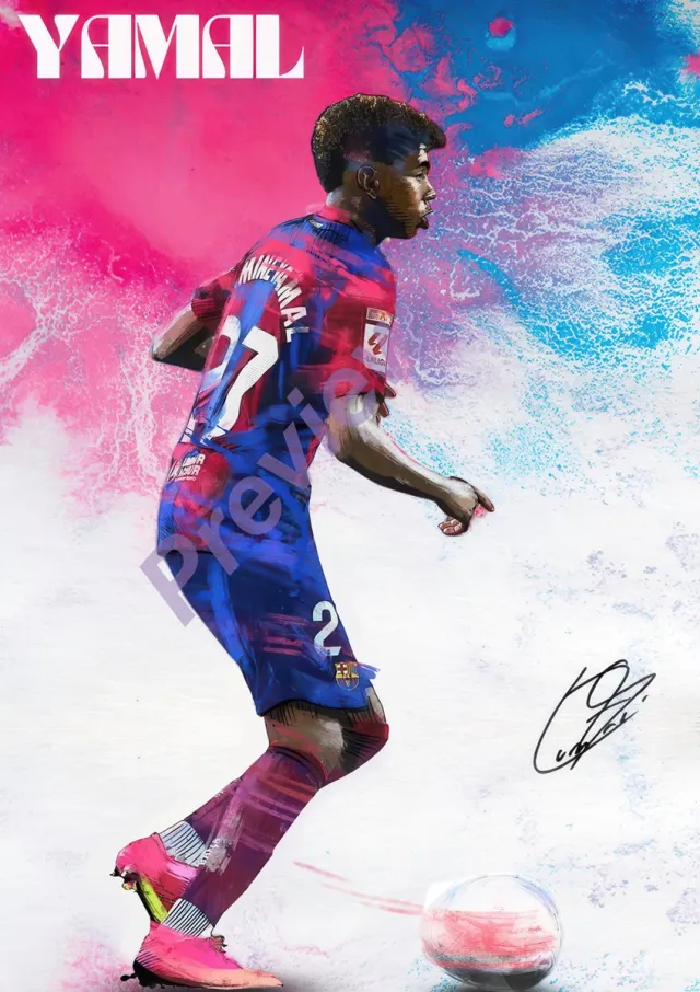Holland Rose Poster Lamine Yamal - FC Barcelona - Abstract - Spanje - Voetbal - Bekende voetballer - UEFA Champions League - FIFA - Sport - Wanddecoratie - 60x42cm - A2 - Hoogwaardig glans - Geschikt om in te lijsten Lamine Yamal II