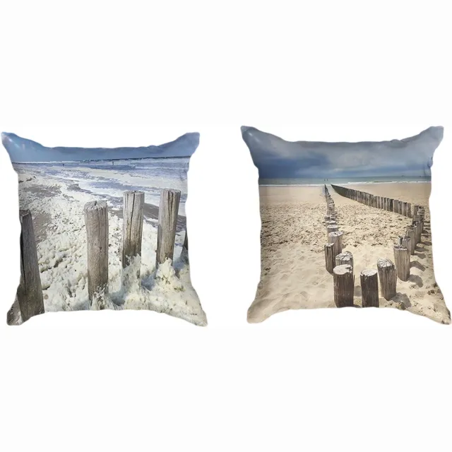 Ulticool Kussenhoes - Strand Kust Nederland - Set van 2 Kussens - Exclusief Kussenvulling - Sierkussens 45x45 cm - Sierkussenhoes Accessoires - Kussentjes Bank Decoratie Woonkamer - Blauw Wit