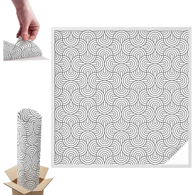 TULUP Raamfolie Anti inkijk - Geometrische halve cirkels Anti inkijk Raamfolie - 100x100 cm - Zwart-wit Raamfolie Tegen inkijk - Zelfklevende Anti inkijk Folie Glas in Lood - Voor de woonkamer, voor het kantoor, voor de slaapkamer Zwart-wit - Geometrische halve cirkels