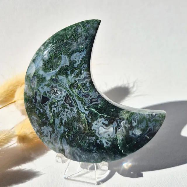 Moonlight Gemstones Edelsteen Mosagaat Maan op Standaard (Druzy & Patronen) Agaat - #312 10-12cm Meerkleurig