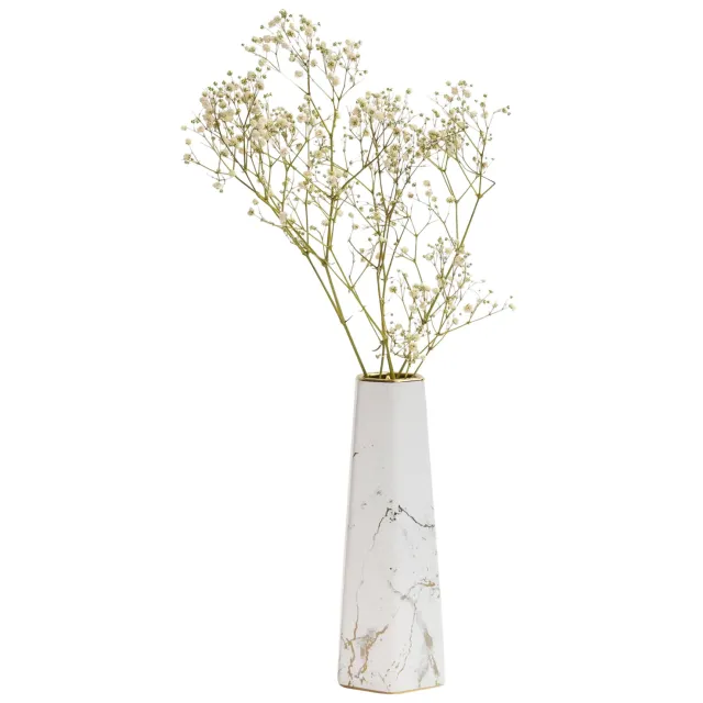 QUVIO Vaas - Marble look - Keramiek Wit
