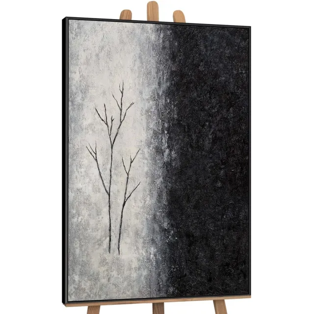 YS Canvas schilderij handgeschilderd breath of winter abstract – YS-Art Gallery – Luxe wanddecoratie voor woonkamer – Modern schilderij voor slaapkamer en hal Black