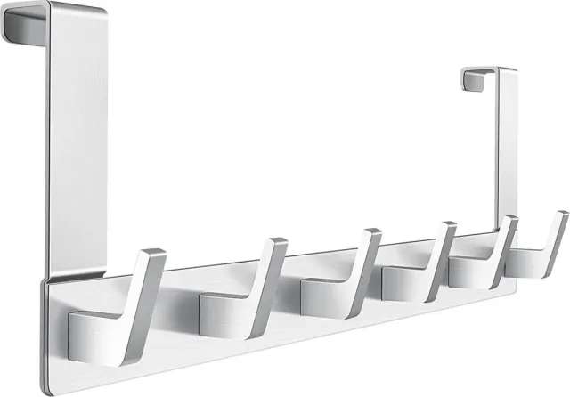 Dohomai Deurhaak om op te hangen, deurgarderobe met 6 haken - kledinghaken deur voor badkamer deurhaaklijst moderne deurhanger - handdoekhouder deur badkamer - jashouder deur | uniek haakdesign Zilver