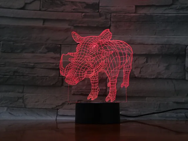 MC Living 3D Led Lamp Met Gravering - RGB 7 Kleuren - Zwijn