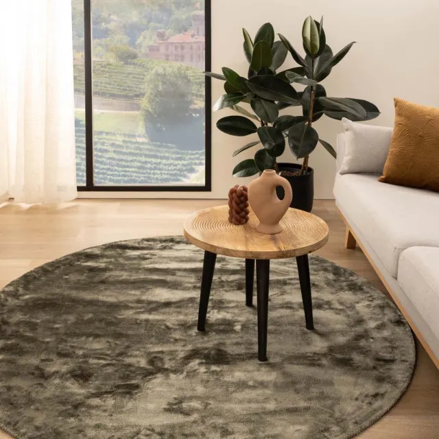Paon Brillant Viscose vloerkleed rond - Pearl olijfgroen 140