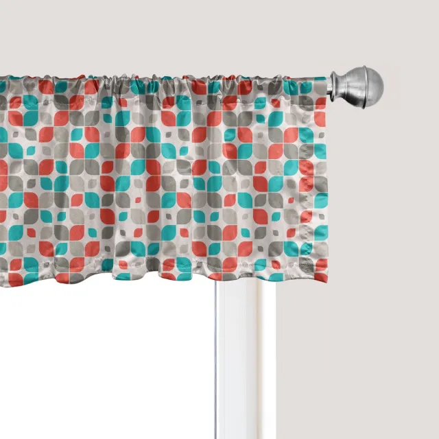 ABAKUHAUS Retro Raamvalletje, Gordijnvalletje voor Keuken en Slaapkamer met Tunnelzoom, 137 cm x 45 cm, Grijs Turkoois Rood
